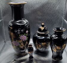 Vintage Japanese Porcelain Set of 4 Peacock Lotus Flowers/Gold Gilt Vases picture