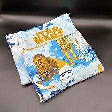 Vintage Star Wars Flat Fitted Sheet Twin Size 1970s Bibb USA Movie Blue Gold picture