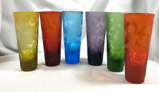 MANORISMS SET OF SIX DIFFERENT ETCHED COLORED GLASSES picture