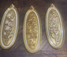 Vintage Syroco Set of  3 Floral Decorative Wall Plaques MCM picture