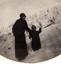 RPPC Mother & Child on Snowy Hill VELOX 1907-1914 ANTIQUE Postcard 1381 picture