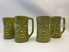 Vintage 1960's Westwood Ceramic Tiki Mugs Set Of 4 Japan Bar Set Party Barware picture
