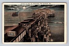 Old Orchard ME-Maine, Crowd On Pier By Moonlight, Antique, Vintage Postcard picture