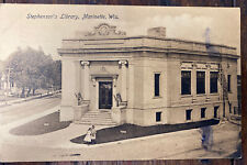 Vintage Postcard Stephenson’s Library Marinette Wisconsin Posted 1908 picture