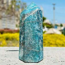 324G Natural Blue Apatite Quartz Crystal Mineral Obelisk Wand Point Healing picture