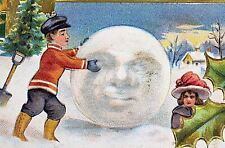 c.1910 Children Playing Snowball Moon Embossed Postcard S.F. CALI. Cancel #85 picture