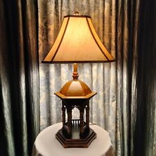 Vtg Gazebo Table Lamp wood fret work 3 way switch very rare and unique picture