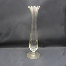 Mid Century Etched Glass Vase Floral Pattern Ruffled Edge Trumpet picture