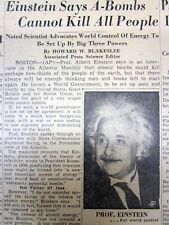 1945 newspaper ALBERT EINSTEIN says ATOMIC BOMBS wouldNOT KILL ALL LIFE on EARTH picture