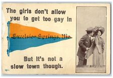 1913 Couple Romance Excelsior Springs Missouri MO Pennant Antique Postcard picture