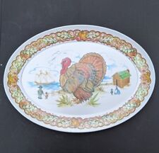 Vintage Whimsical Thanksgiving Turkey Platter Brookpark Holiday Melamine 21