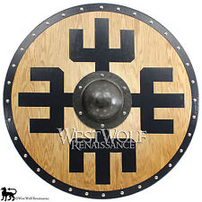 Solid Oak Viking Protection Symbol Shield -- sca/larp/norse/warrior/armor/Norway picture