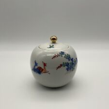 Vintage Ca.1930s Japanese Fukagawa Hand Painted Porcelain Jar with Lid, 4.25” H picture