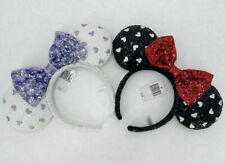 2pcs Disney Parks Purple White Heart Bow Disneyland 2022 Minnie Ears Headband picture