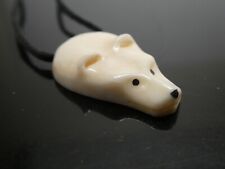 Polar Bear Alaska Totem Style Spirit Animal Carved Bovine Bone Pendant Necklace  picture