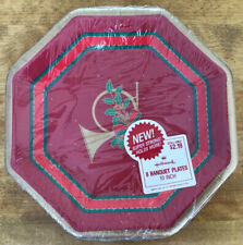 VTG HALLMARK 10” Christmas Banquet Dinner Plates~8 Count~French Horn Octagon~NIP picture