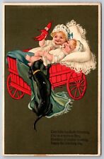 PFB Marie Flatscher~Dachshund Peeks At Babies In Red Wagon~Jester Doll~1912 picture