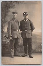 WWI RPPC German Soldiers Studio Portrait Two Young Men Goggle Motorist Postcard picture