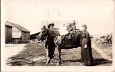 Vintage RPPC Postcard Family of Farmers Children Kids on Horse              B-80 picture
