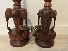 RARE HAND CARVED WOOD ELEPHANT TABLE LAMPS ASIAN  WOODEN SCULPTURE  Rewired picture
