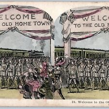 c1910s WWI Welcome Home Soldiers March Illustrated Art Stereoview Military V34 picture