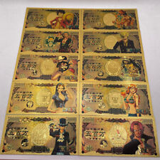 10pc Japanese Anime one piece Monkey D. Luffy Gold Banknote Collectible Cards picture