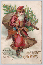 Postcard A Merry Christmas Santa Claus Is Coming St Nick Holiday Greetings picture