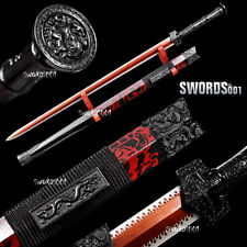 Black Chinese Sword Han Dynasty Jian Carbon Steel Blade Dragon Pattern Scabbard picture