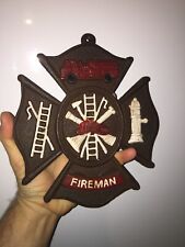 Firefighter Sign Fireman Rescue Cast Iron Plaque Fire Chief Rustic Patina 2LB+ picture
