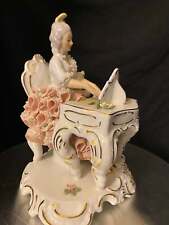 Vintage Dresden Lace , Germany Figurine-1960s- A Lady Playing Harpsichord. picture