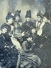 Victorian Photo Tintype Group Of Women Hats Dresses Antique Photograph Fashion picture