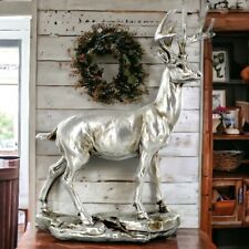 Majestic Antique Silver Stag Sculpture Vintage Deer Figurine Elegant Home Decor picture