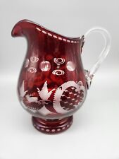 Egermann Bohemian Pitcher Vintage Ruby Red Cut to Clear Crystal Czech picture