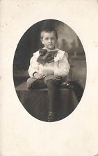 CUTE 5 YR OLD BOY LELAND WITH BIG BOW VINTAGE RPPC REAL PHOTO POSTCARD 092423 S picture