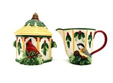 Lenox Winter Greetings Everyday Sugar Bowl Creamer Set Cardinal Birds Christmas picture