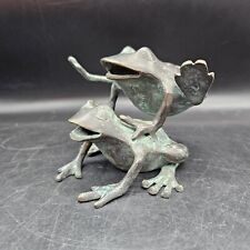 Bronze Frogs Sculpture Leap Frog Flower Frog Incense Holder Decor Vintage picture