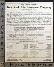 1919 NEW YORK LIFE INSURANCE INFLUENZA REPORT BALANCE SHEET KINGSLEY AD FDA428 picture
