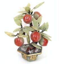 VTG Chinese Hand Carved Jade Stone Peach Bonsai Tree Longevity Figurine 8.5