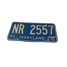 Vintage 1971 Maryland License Plate Tag NR 2557 1975 Sticker Blue White Plate 2 picture