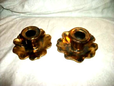 STANGL POTTERY CANDLE HOLDERS BLACK GOLD BRUSH 22 KT FLOWER 1960s MID CENTURY picture