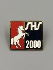Vintage SHS 2000 Black, Red, White W/ Horse Or Pony On Side Lapel Pin Brooch picture