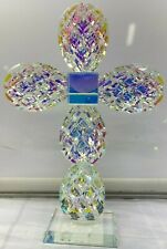 Oleg Cassini Cross Crystal Glass Figurine Luster Iridescent Faceted Gift 9 3/4