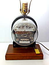 Vintage Sangamo Electric Meter Lamp Rotating Meter Wood base No Tamper clip picture