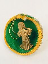 Vintage Angel Diorama Christmas Ornament Miniature Glitter Gold Green 2