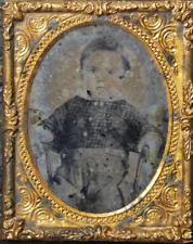 1/9th Size Daguerreotype of adorable young boy in brass mat/frame no case  #RL picture