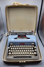 Vintage Royal Futura 800 Portable Blue Typewriter & Brown Leather Case picture