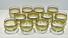 Vtg (12) Culver Starlyte Roly Poly Lowball Old Fashioned Glasses 22K Green 2.5
