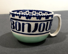 One (1) Anthropologie Ceramic Bonjour Valerie Mug Cup Blue Ivory Light Green picture
