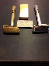 2 Vintage Micromatic Safety Shaver USA PAT Brass,Metal plus Gillette case picture