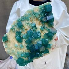 10.8lb Large NATURAL Green Cube FLUORITE Quartz Crystal Cluster Mineral Specimen picture
